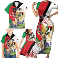 Personalized Palestine Family Matching Short Sleeve Bodycon Dress and Hawaiian Shirt Mountain Gazelle With Faqqua Iris - Wonder Print Shop