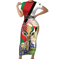 Personalized Palestine Family Matching Short Sleeve Bodycon Dress and Hawaiian Shirt Mountain Gazelle With Faqqua Iris - Wonder Print Shop