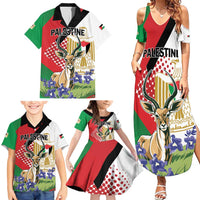 Personalized Palestine Family Matching Summer Maxi Dress and Hawaiian Shirt Mountain Gazelle With Faqqua Iris - Wonder Print Shop