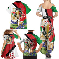 Personalized Palestine Family Matching Summer Maxi Dress and Hawaiian Shirt Mountain Gazelle With Faqqua Iris - Wonder Print Shop