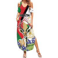 Personalized Palestine Family Matching Summer Maxi Dress and Hawaiian Shirt Mountain Gazelle With Faqqua Iris - Wonder Print Shop