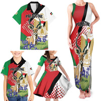 Personalized Palestine Family Matching Tank Maxi Dress and Hawaiian Shirt Mountain Gazelle With Faqqua Iris - Wonder Print Shop