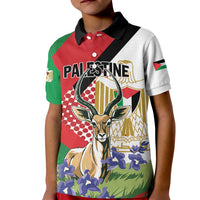 Personalized Palestine Kid Polo Shirt Mountain Gazelle With Faqqua Iris - Wonder Print Shop