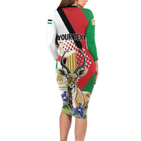 Personalized Palestine Long Sleeve Bodycon Dress Mountain Gazelle With Faqqua Iris - Wonder Print Shop