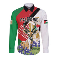 Personalized Palestine Long Sleeve Button Shirt Mountain Gazelle With Faqqua Iris - Wonder Print Shop
