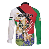 Personalized Palestine Long Sleeve Button Shirt Mountain Gazelle With Faqqua Iris - Wonder Print Shop
