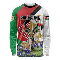 Personalized Palestine Long Sleeve Shirt Mountain Gazelle With Faqqua Iris - Wonder Print Shop