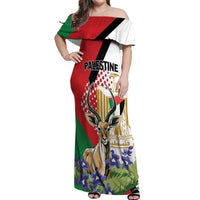 Personalized Palestine Off Shoulder Maxi Dress Mountain Gazelle With Faqqua Iris - Wonder Print Shop