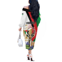 Personalized Palestine Off The Shoulder Long Sleeve Dress Mountain Gazelle With Faqqua Iris - Wonder Print Shop