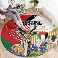 Palestine Round Carpet Mountain Gazelle With Faqqua Iris