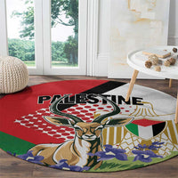Palestine Round Carpet Mountain Gazelle With Faqqua Iris