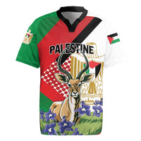Personalized Palestine Rugby Jersey Mountain Gazelle With Faqqua Iris - Wonder Print Shop