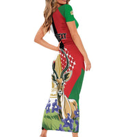 Personalized Palestine Short Sleeve Bodycon Dress Mountain Gazelle With Faqqua Iris - Wonder Print Shop