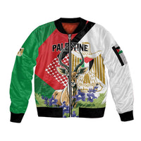 Personalized Palestine Sleeve Zip Bomber Jacket Mountain Gazelle With Faqqua Iris - Wonder Print Shop