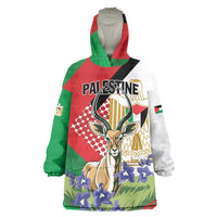 Personalized Palestine Wearable Blanket Hoodie Mountain Gazelle With Faqqua Iris - Wonder Print Shop