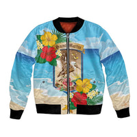 Personalized Collectivity of Saint Martin Bomber Jacket Hibiscus Flowers Tropical Beach - Wonder Print Shop