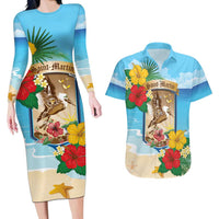Personalized Collectivity of Saint Martin Couples Matching Long Sleeve Bodycon Dress and Hawaiian Shirt Hibiscus Flowers Tropical Beach - Wonder Print Shop
