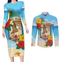 Personalized Collectivity of Saint Martin Couples Matching Long Sleeve Bodycon Dress and Long Sleeve Button Shirt Hibiscus Flowers Tropical Beach - Wonder Print Shop