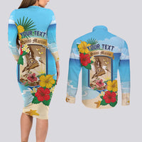 Personalized Collectivity of Saint Martin Couples Matching Long Sleeve Bodycon Dress and Long Sleeve Button Shirt Hibiscus Flowers Tropical Beach - Wonder Print Shop