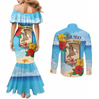 Personalized Collectivity of Saint Martin Couples Matching Mermaid Dress and Long Sleeve Button Shirt Hibiscus Flowers Tropical Beach - Wonder Print Shop