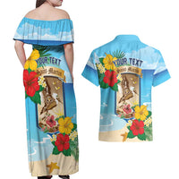 Personalized Collectivity of Saint Martin Couples Matching Off Shoulder Maxi Dress and Hawaiian Shirt Hibiscus Flowers Tropical Beach - Wonder Print Shop
