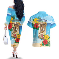 Personalized Collectivity of Saint Martin Couples Matching Off The Shoulder Long Sleeve Dress and Hawaiian Shirt Hibiscus Flowers Tropical Beach - Wonder Print Shop