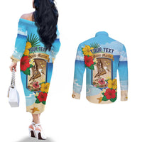 Personalized Collectivity of Saint Martin Couples Matching Off The Shoulder Long Sleeve Dress and Long Sleeve Button Shirt Hibiscus Flowers Tropical Beach - Wonder Print Shop