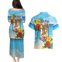 Personalized Collectivity of Saint Martin Couples Matching Puletasi and Hawaiian Shirt Hibiscus Flowers Tropical Beach - Wonder Print Shop