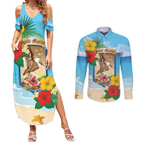 Personalized Collectivity of Saint Martin Couples Matching Summer Maxi Dress and Long Sleeve Button Shirt Hibiscus Flowers Tropical Beach - Wonder Print Shop