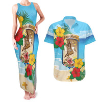 Personalized Collectivity of Saint Martin Couples Matching Tank Maxi Dress and Hawaiian Shirt Hibiscus Flowers Tropical Beach - Wonder Print Shop