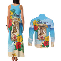 Personalized Collectivity of Saint Martin Couples Matching Tank Maxi Dress and Long Sleeve Button Shirt Hibiscus Flowers Tropical Beach - Wonder Print Shop