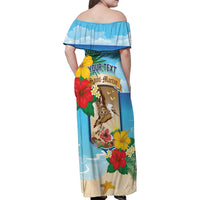 Personalized Collectivity of Saint Martin Family Matching Off Shoulder Maxi Dress and Hawaiian Shirt Hibiscus Flowers Tropical Beach - Wonder Print Shop