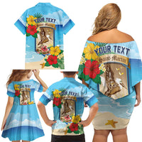 Personalized Collectivity of Saint Martin Family Matching Off Shoulder Short Dress and Hawaiian Shirt Hibiscus Flowers Tropical Beach - Wonder Print Shop