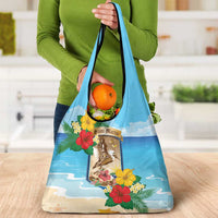 Collectivity of Saint Martin Grocery Bag Hibiscus Flowers Tropical Beach - Wonder Print Shop