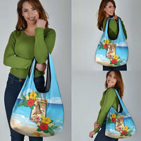 Collectivity of Saint Martin Grocery Bag Hibiscus Flowers Tropical Beach - Wonder Print Shop