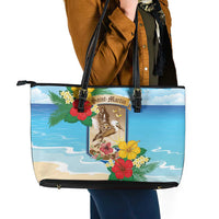 Collectivity of Saint Martin Leather Tote Bag Hibiscus Flowers Tropical Beach - Wonder Print Shop