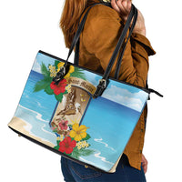Collectivity of Saint Martin Leather Tote Bag Hibiscus Flowers Tropical Beach - Wonder Print Shop