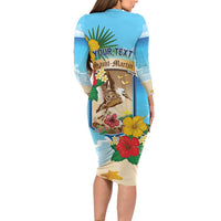 Personalized Collectivity of Saint Martin Long Sleeve Bodycon Dress Hibiscus Flowers Tropical Beach - Wonder Print Shop