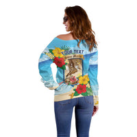 Personalized Collectivity of Saint Martin Off Shoulder Sweater Hibiscus Flowers Tropical Beach - Wonder Print Shop