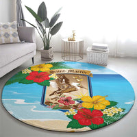 Collectivity of Saint Martin Round Carpet Hibiscus Flowers Tropical Beach - Wonder Print Shop