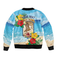 Personalized Collectivity of Saint Martin Sleeve Zip Bomber Jacket Hibiscus Flowers Tropical Beach - Wonder Print Shop