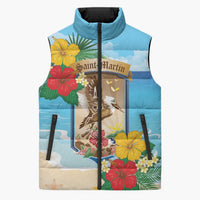 Personalized Collectivity of Saint Martin Sleeveless Puffer Jacket Hibiscus Flowers Tropical Beach - Wonder Print Shop