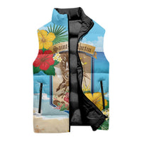 Personalized Collectivity of Saint Martin Sleeveless Puffer Jacket Hibiscus Flowers Tropical Beach - Wonder Print Shop