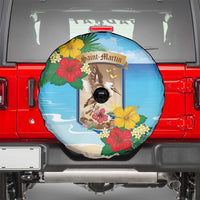 Collectivity of Saint Martin Spare Tire Cover Hibiscus Flowers Tropical Beach - Wonder Print Shop