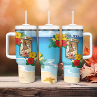 Personalized Collectivity of Saint Martin Tumbler With Handle Hibiscus Flowers Tropical Beach - Wonder Print Shop