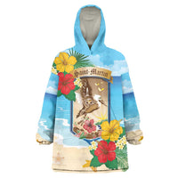 Personalized Collectivity of Saint Martin Wearable Blanket Hoodie Hibiscus Flowers Tropical Beach - Wonder Print Shop