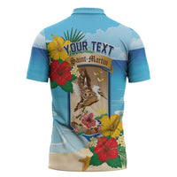 Personalized Collectivity of Saint Martin Zipper Polo Shirt Hibiscus Flowers Tropical Beach - Wonder Print Shop