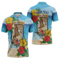 Personalized Collectivity of Saint Martin Zipper Polo Shirt Hibiscus Flowers Tropical Beach - Wonder Print Shop