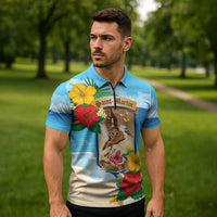 Personalized Collectivity of Saint Martin Zipper Polo Shirt Hibiscus Flowers Tropical Beach - Wonder Print Shop