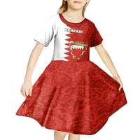 Bahrain Independence Day Kid Short Sleeve Dress Bahrayn Coat Of Arms Floral Pattern - Wonder Print Shop